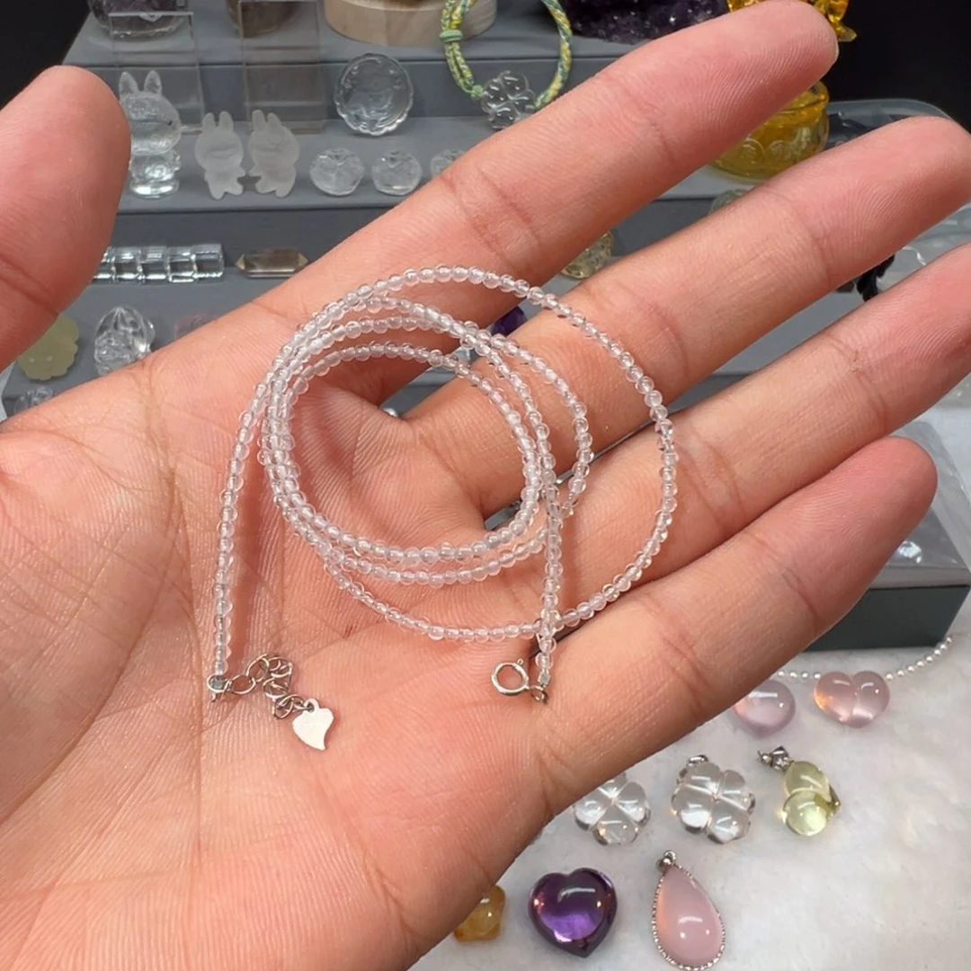 水晶眼镜未镶嵌白水晶加长小米链