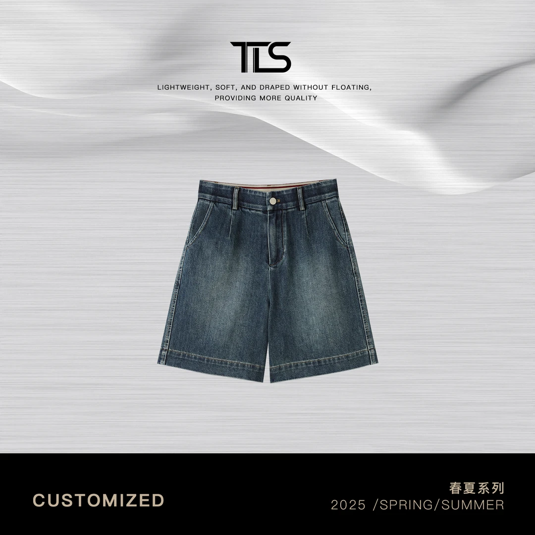 TT【百慕大】休闲减龄复古水洗柔软高腰直筒阔腿裤四分牛仔短裤0139