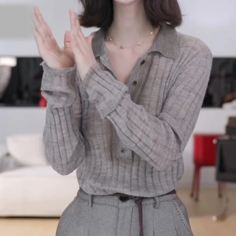 2025新款时尚百搭撞色针织翻领修身慵懒针织上衣LK2506555