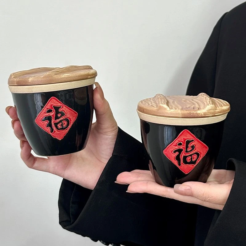 【2个装】陶瓷福缸带盖厨房调料器