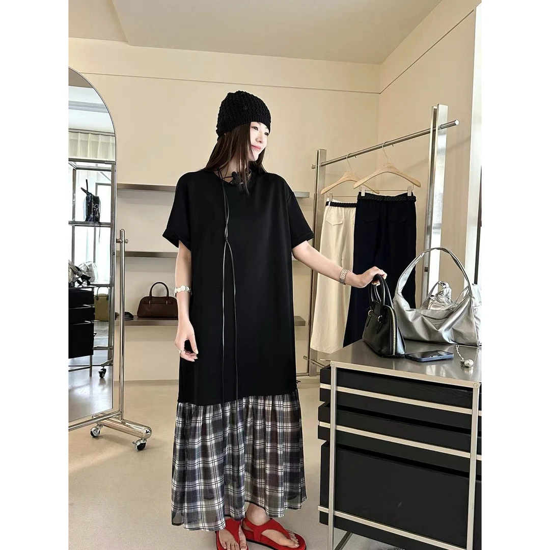 【仙仙推荐】喜大东韩系格子拼接显瘦休闲连衣裙L9260