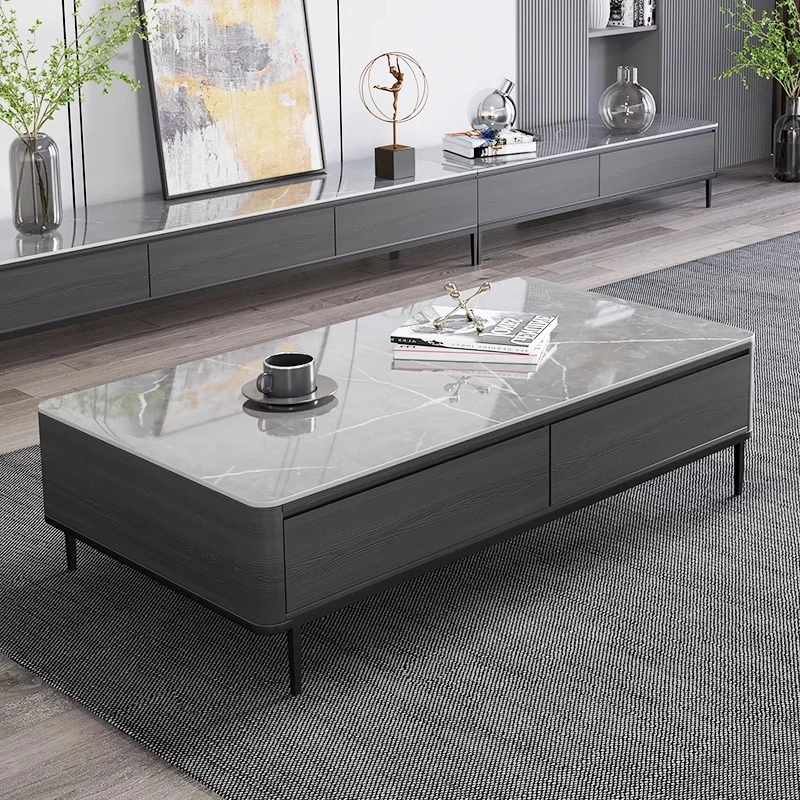 轻奢微晶石岩板茶几电视柜组合意式极简储物小户型茶几客厅家用