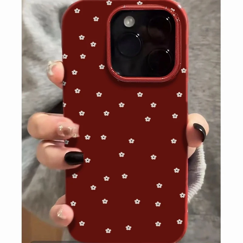 满屏小花酒红适用iPhone16/15promax苹果14果冻手机壳13软12/11套