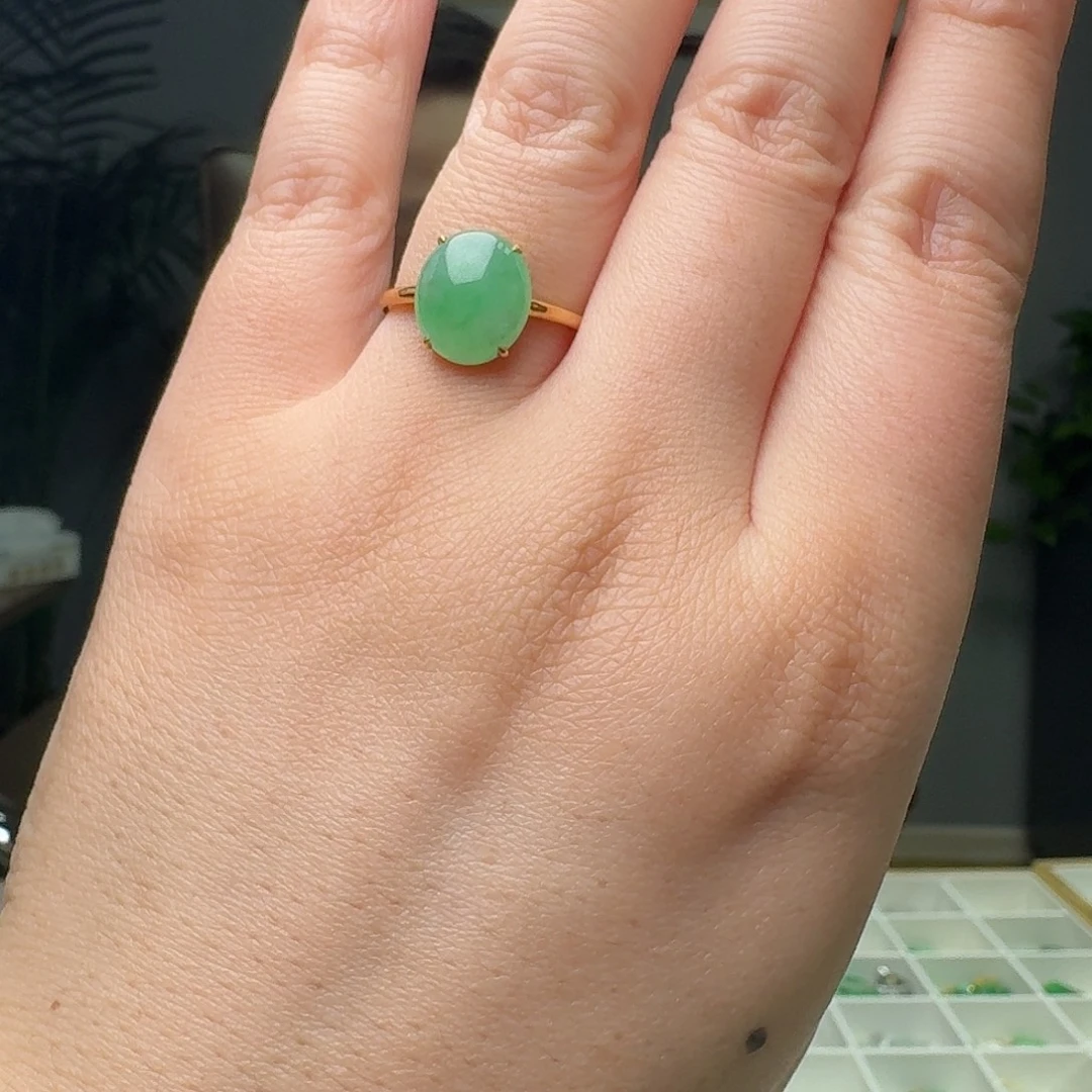 翡翠18K金镶嵌戒指天然