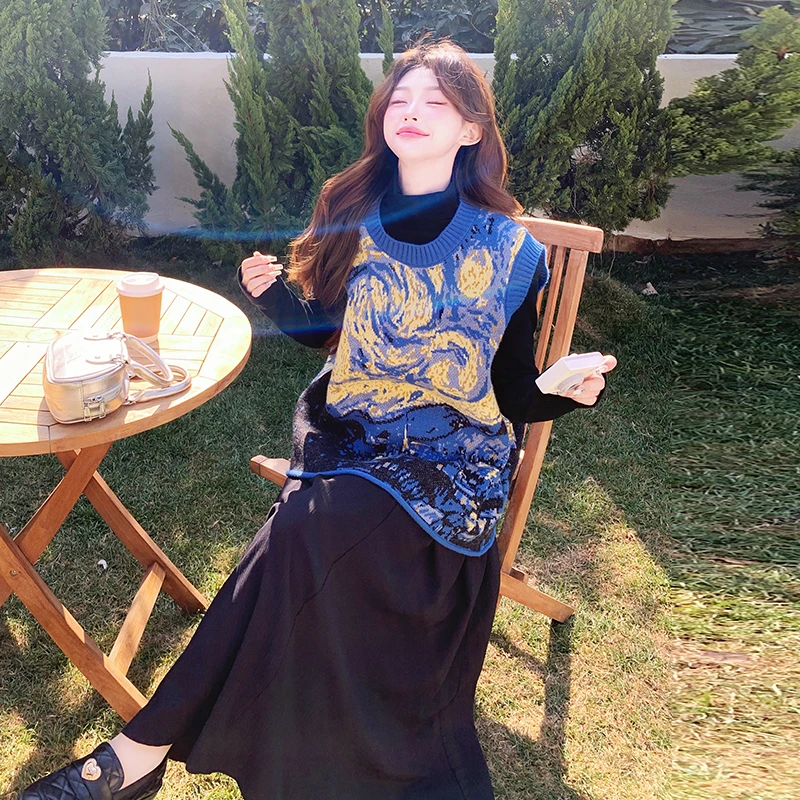 常规厚度文艺风心形圆领薄款马夹印花中国风上衣宽松马甲网红夏季