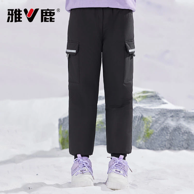雅鹿童装加绒加厚羽绒裤冬季中大童保暖极寒外穿防跑绒时尚