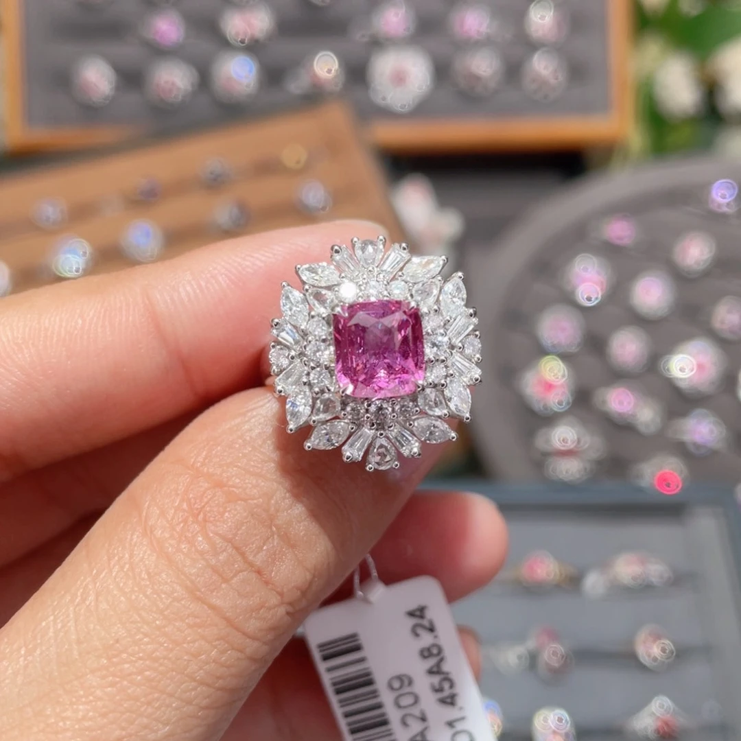 彩色蓝宝石戒指18K金镶嵌2.03ct 无烧帕帕