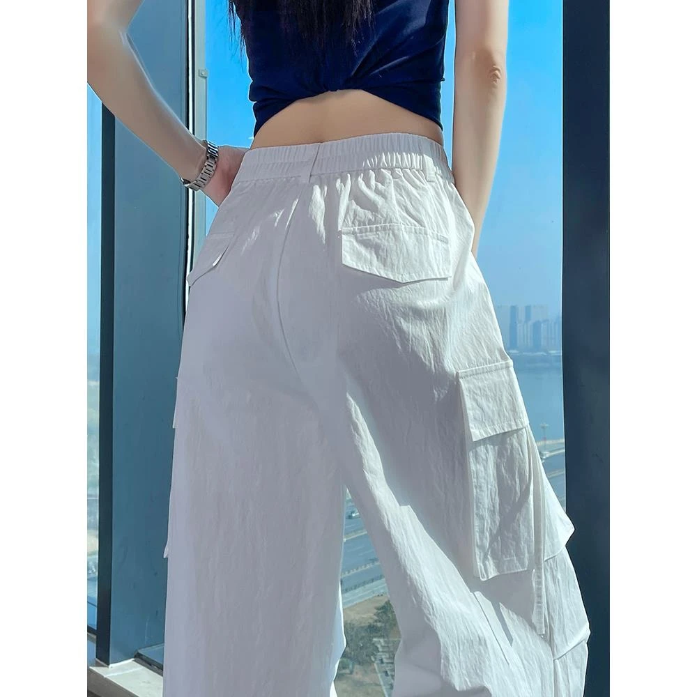白色工装裤女款2025新款夏薄款独特超好看高腰美式休闲运动阔腿裤