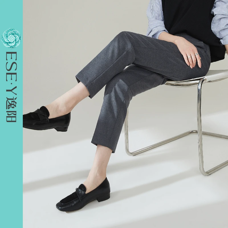 逸阳九分灰色西装裤女25年秋季新款TR色纺高腰显瘦百搭烟管版西裤