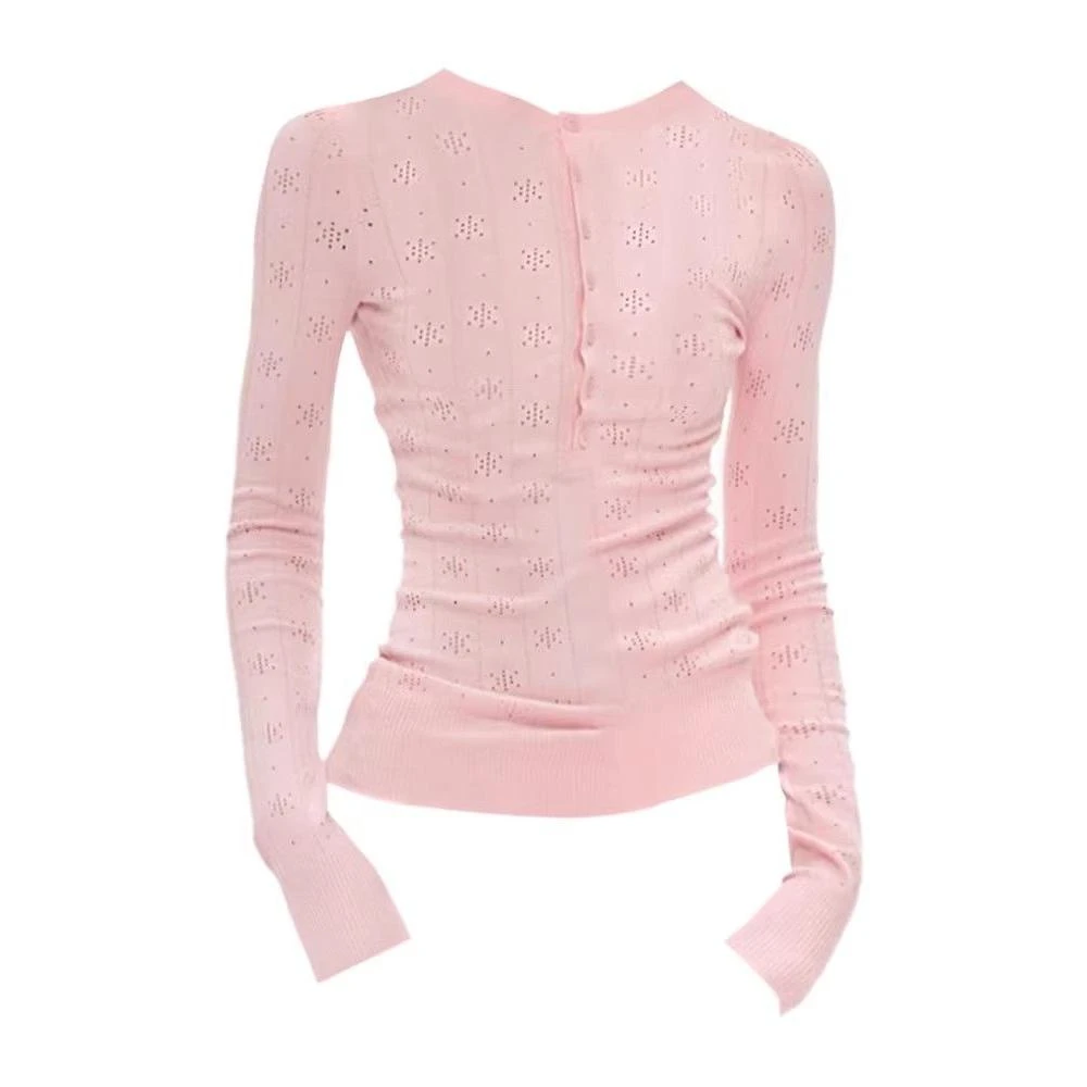 XIAOEJIA春季新款辣妹复古镂空上衣打底亨利衫女长袖修身内搭T恤