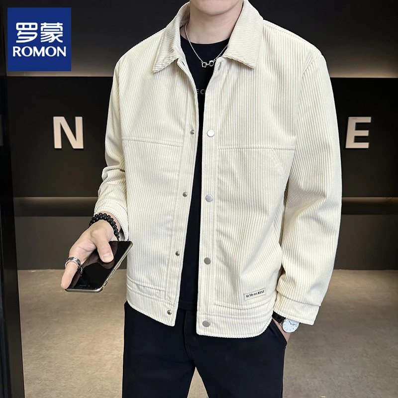 Romon/罗蒙时尚男士夹克春秋季翻领工装休闲上衣潮流男装百搭外套