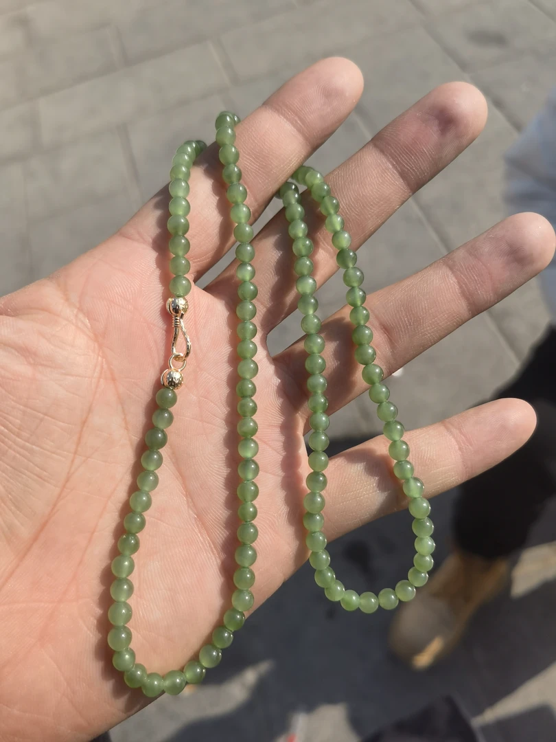 和田玉s925果绿猫眼小米链V不退