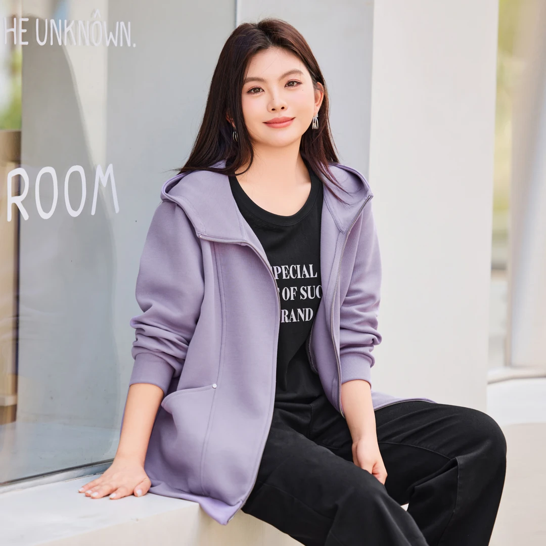 【秋冬保暖慵懒感双拉链连帽外套】MsShe大码女2025款外套K2509013