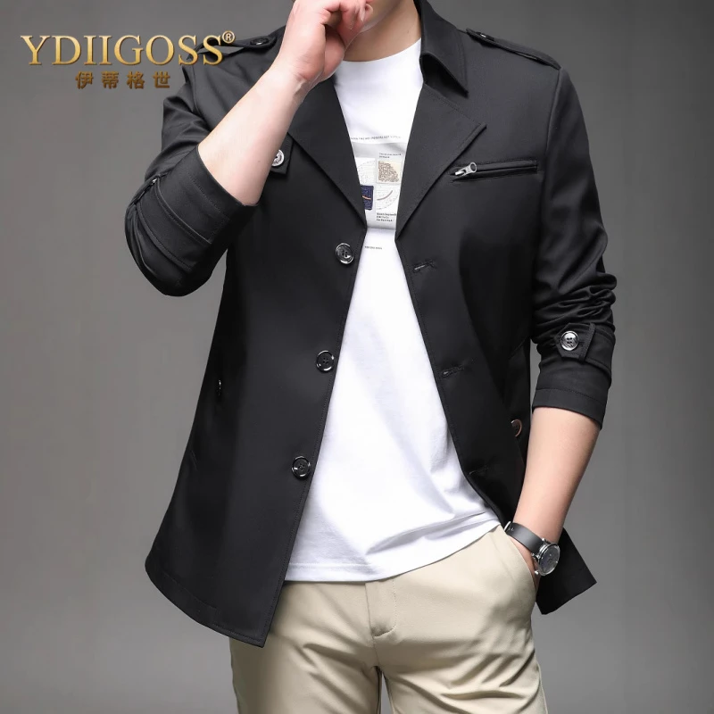 YDIIGOSS休闲短款风衣男士春秋上衣外套修身商务翻领外套男装