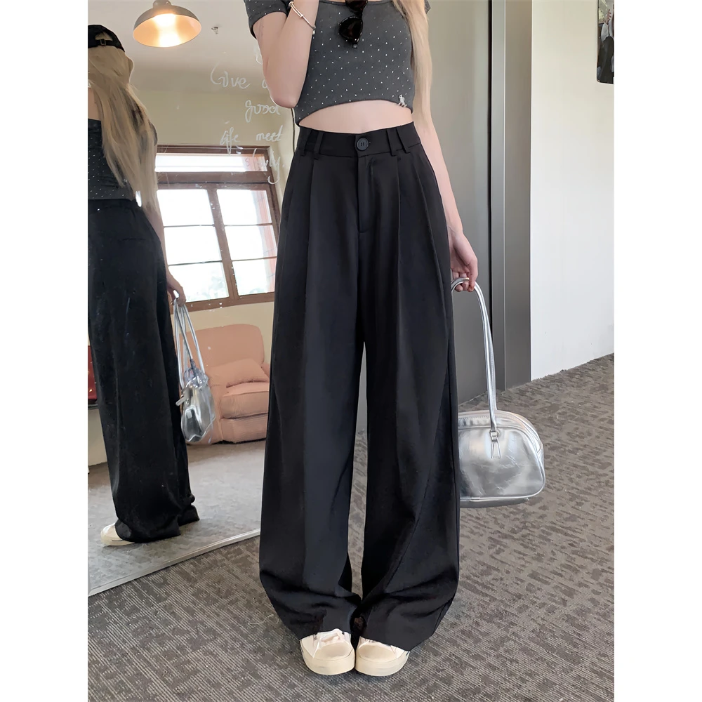 胖MM大码西装裤宽松显瘦直筒阔腿裤慵懒风高腰垂感拖地休闲裤