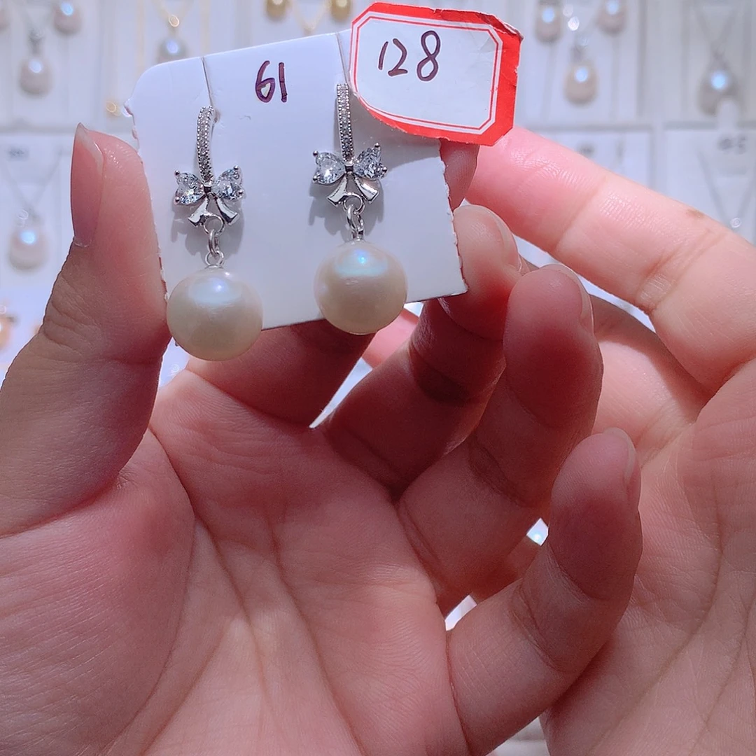 淡水珍珠耳饰银S925镶嵌CC12mm