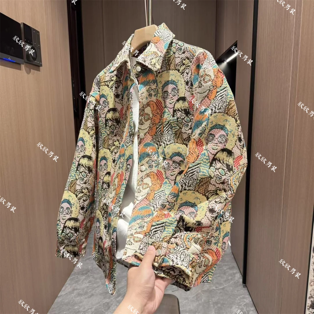 春季民族风色织提花痞帅宽松男士休闲衬衫外套