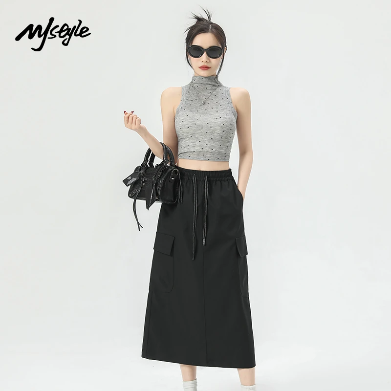 MJ STYLE美式工装裙女2025春夏新款高腰显瘦裙中长款小个子半身裙