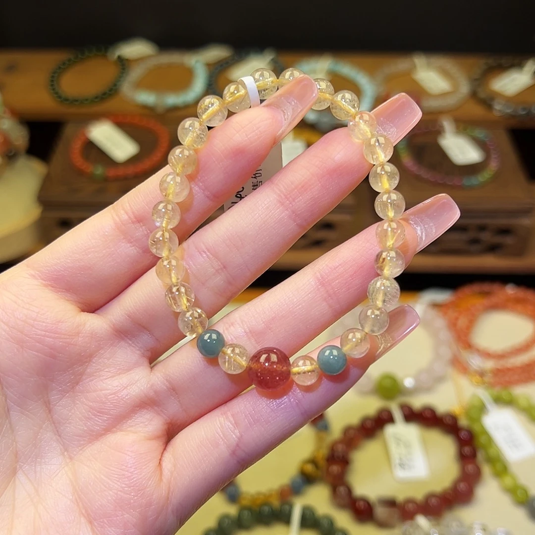 水晶手串银S925镀金镶嵌金发9401