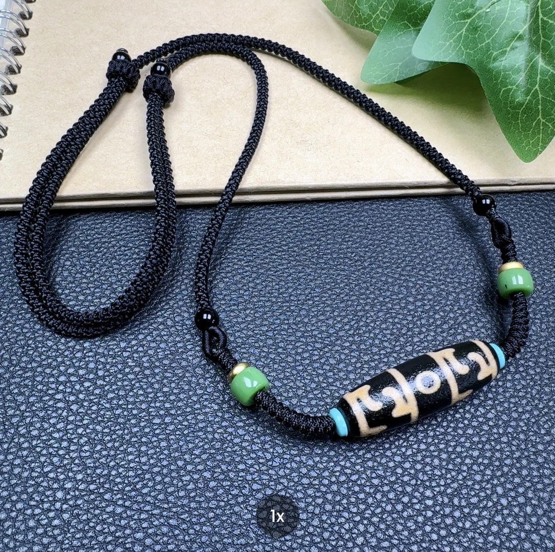 牙黄三眼莲师玛瑙珠珠锁骨链财神珠项链手工编绳男女款长短可调节