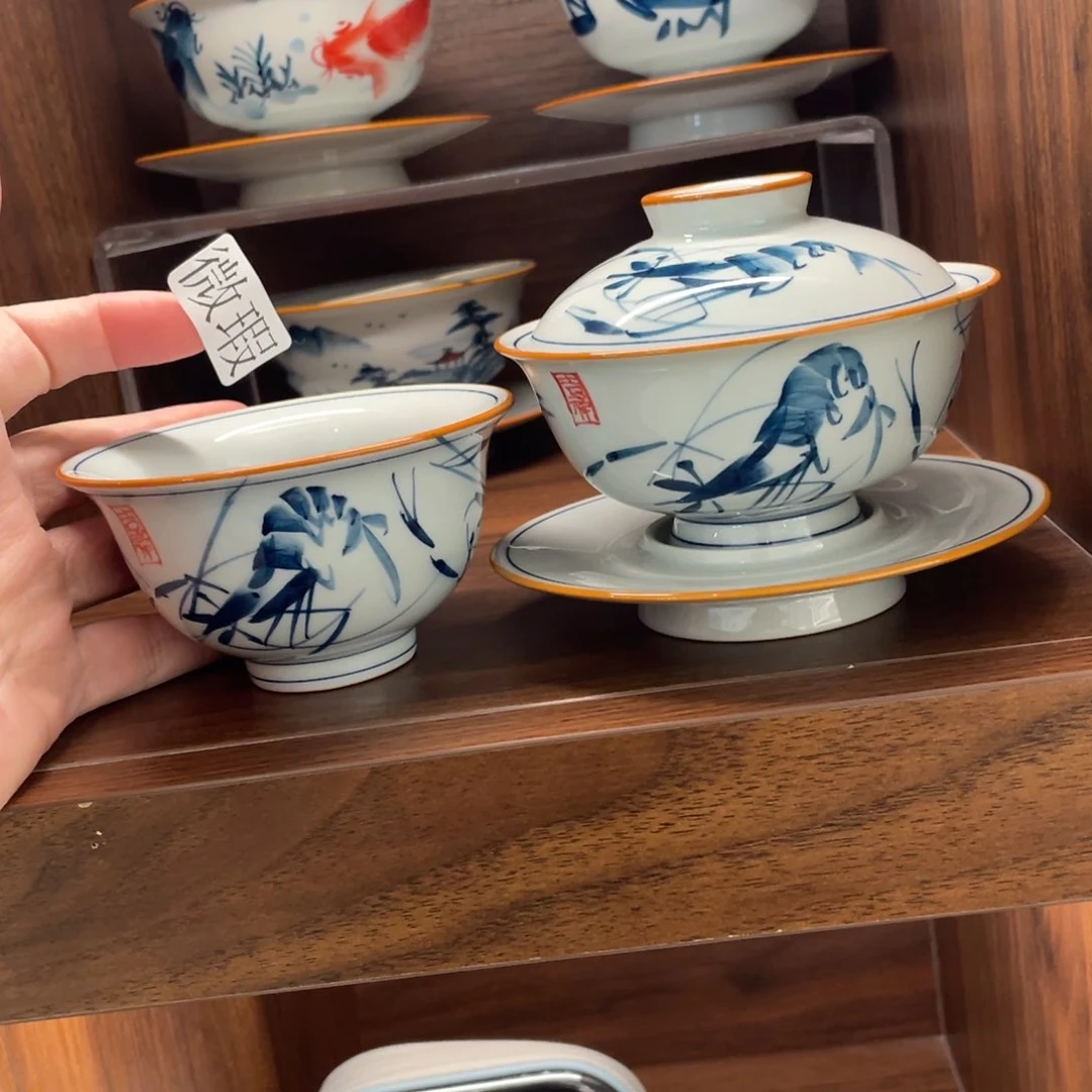 釉下手绘茶具微瑕