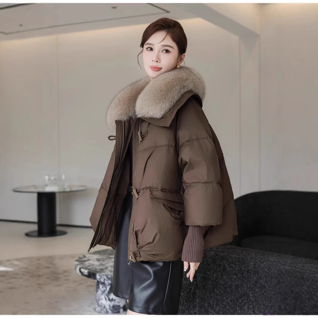 2025冬季新短款毛领羽绒棉服女洋气韩板宽松加厚棉衣棉袄外套