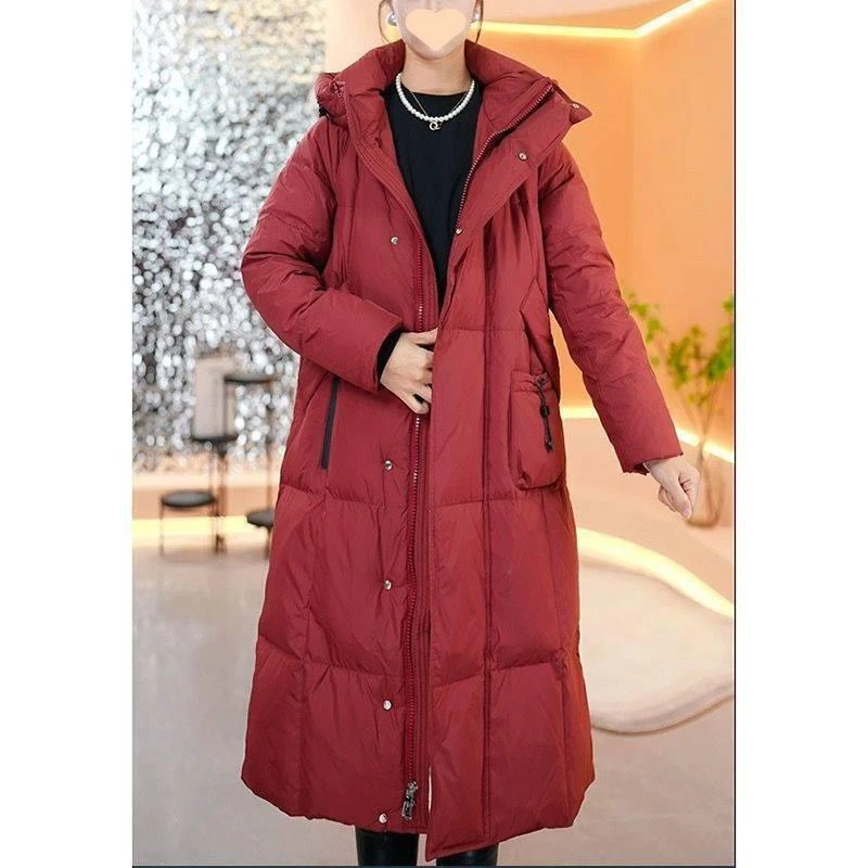 品牌优选加厚过膝连帽冬装外套气质白鹅绒羽绒服女长款