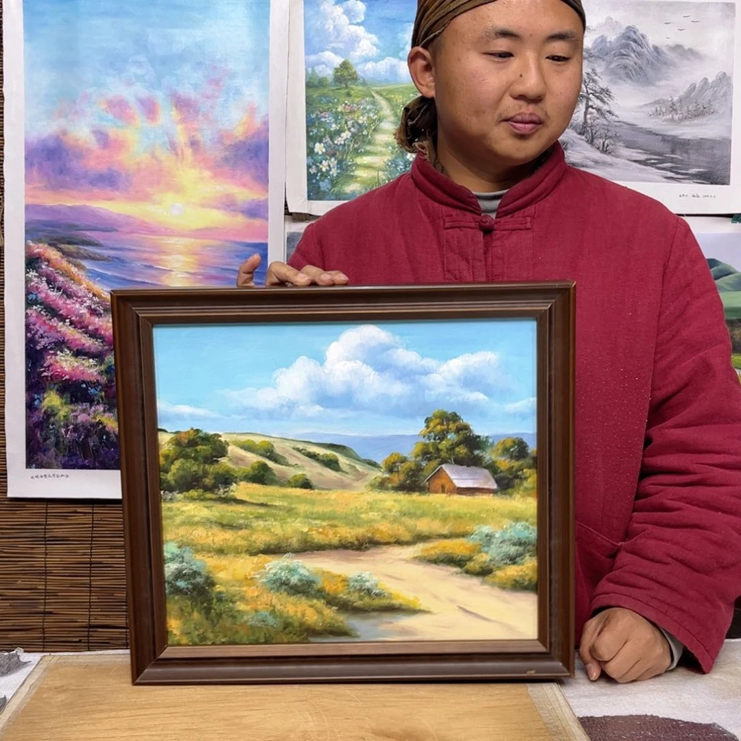 油画行路人小院绘画作品竞拍