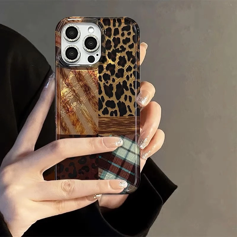 晕染渐变琥珀适用苹果豹纹iPhone1417ProMax手机壳15P新款16双层