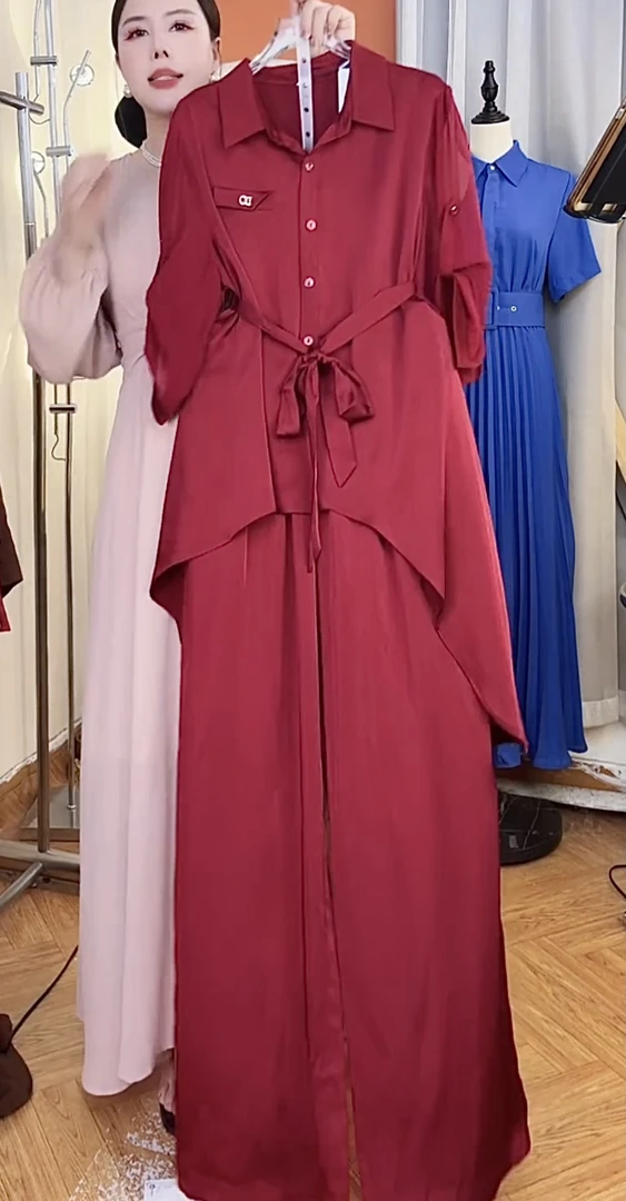 夏季气质套裙优雅时尚高端大气侧柜上衣裤子套装红色轻奢999# -红