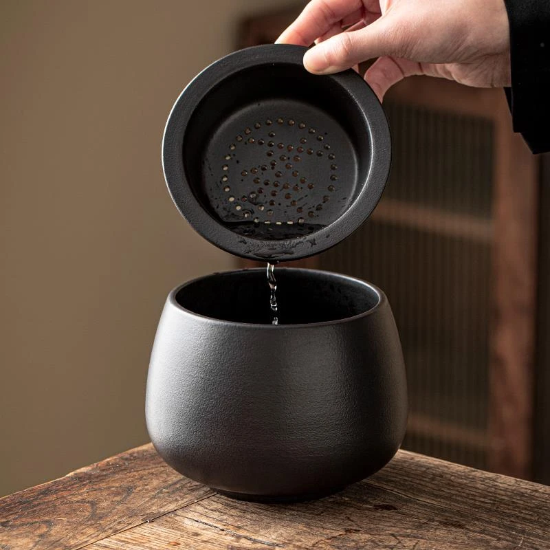 陶瓷茶渣缸茶洗建水带过滤家用废水缸大号桌面垃圾桶倒茶水孟茶缸