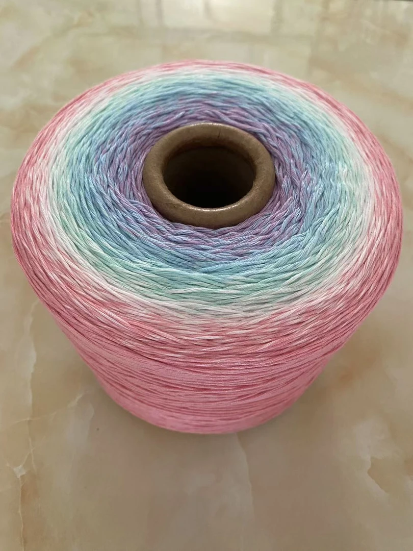 3斤桶加捻10股丝光棉渐变蛋糕线手工手编毯子沙发巾柔软