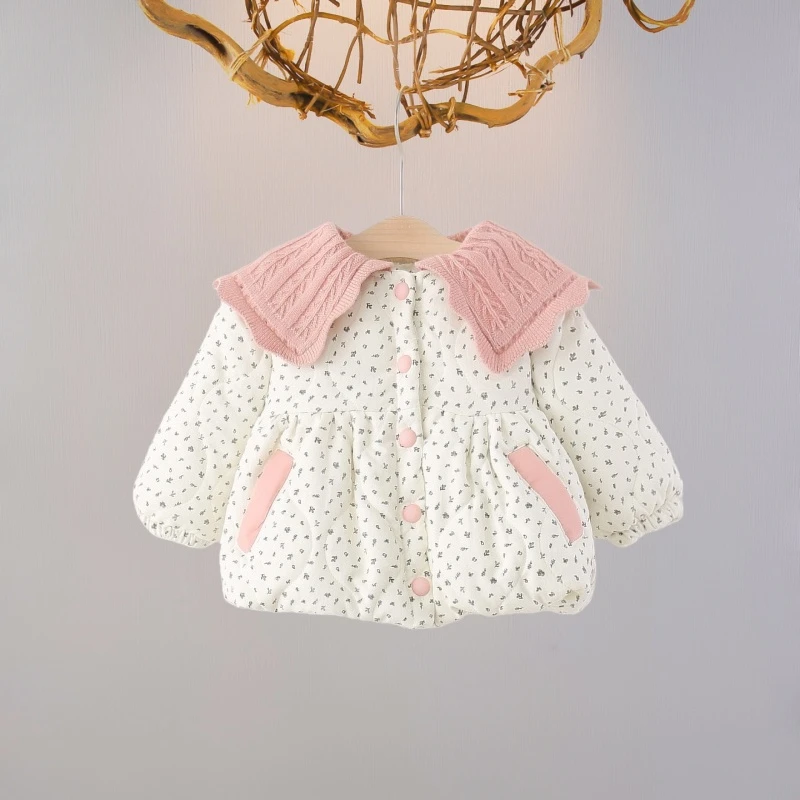 女童冬装棉服外套婴儿洋气宝宝碎花加绒加厚翻领棉衣韩版保暖棉袄