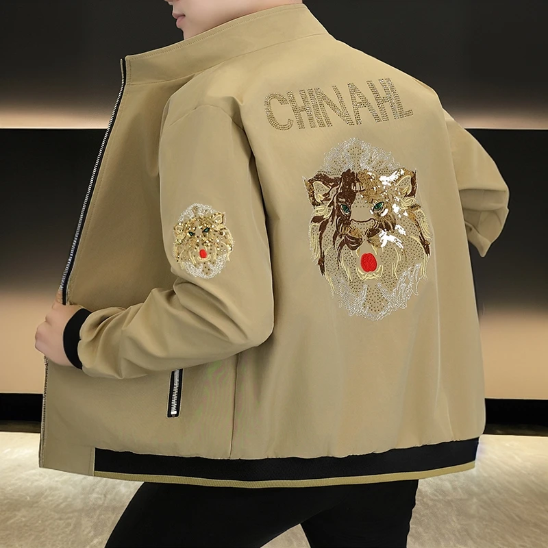 顿奇摩费涅春秋季新款时尚男士刺绣立领夹克外套轻奢潮牌男装上衣