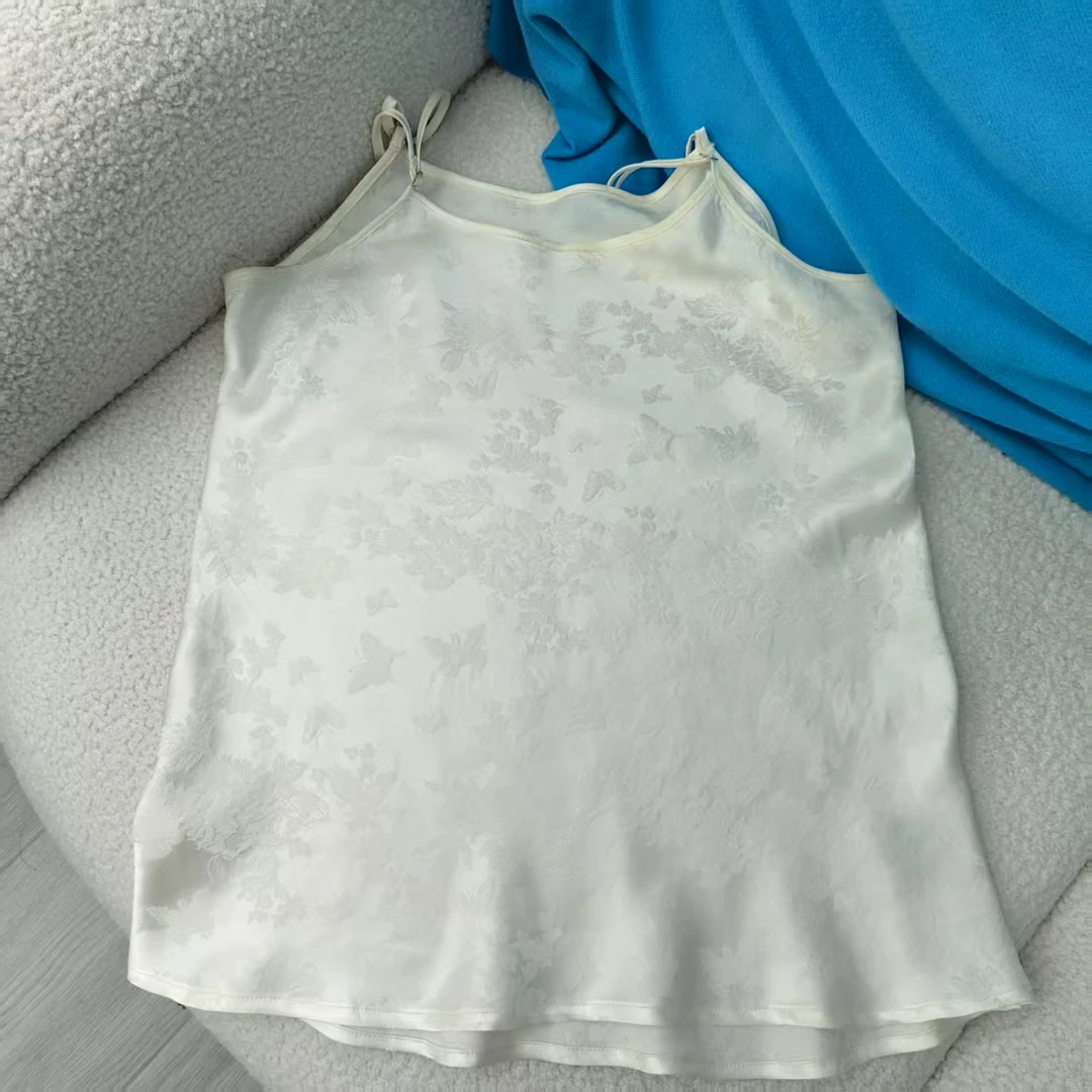 100桑蚕丝蝶恋花吊带提花衬衣新中式宽松气质国风上衣百搭打底