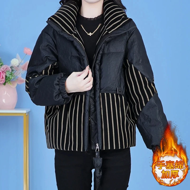 香朵儿高级感撞色保暖棉服女款2025秋冬季新款面包服洋气减龄棉袄