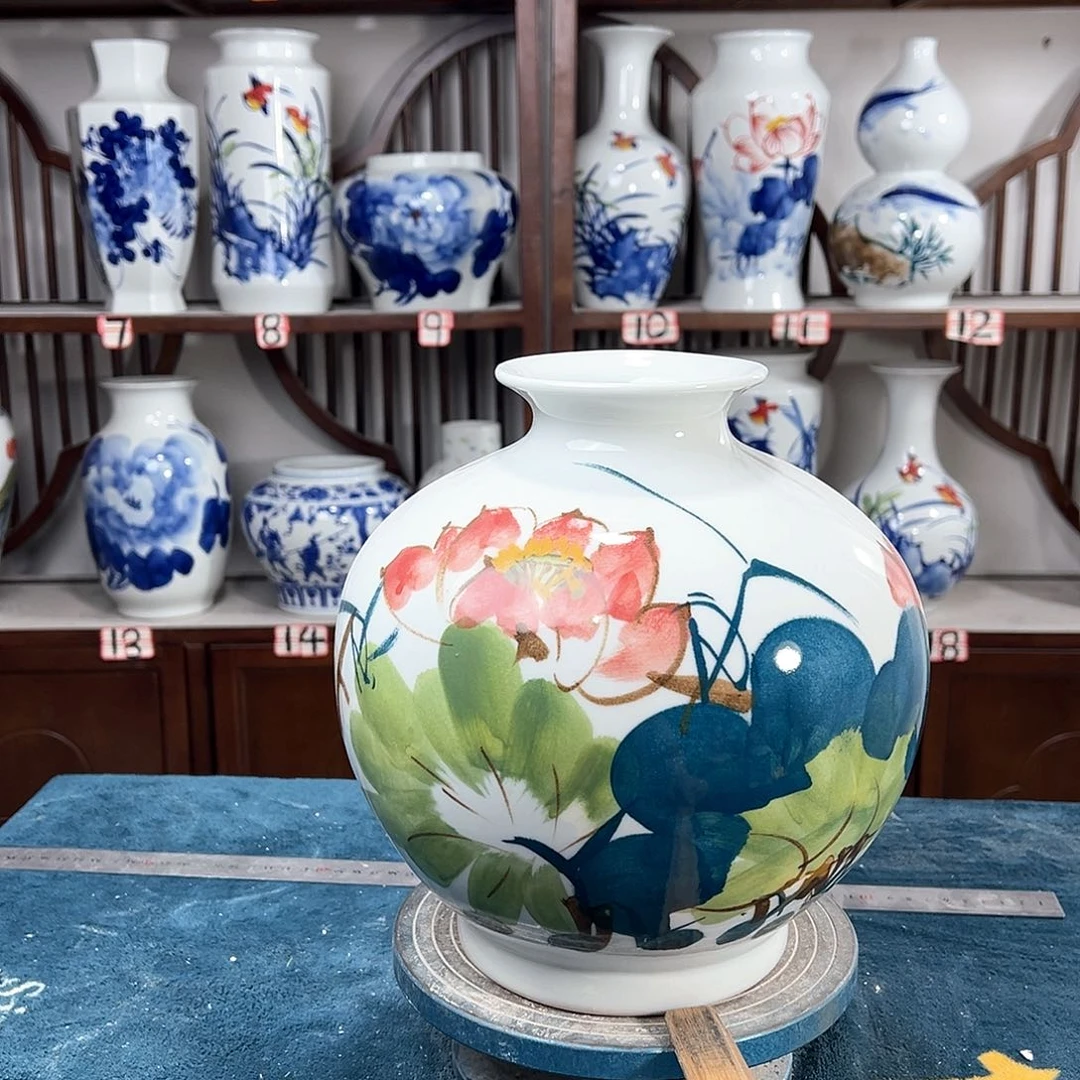 摆件景德镇陶瓷石荷花花