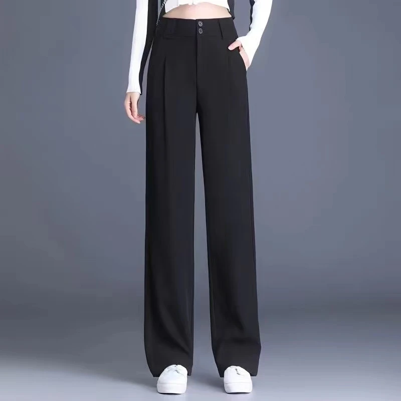 窄版阔腿裤春夏高腰垂感新款显瘦宽松直筒裤西装裤女长裤