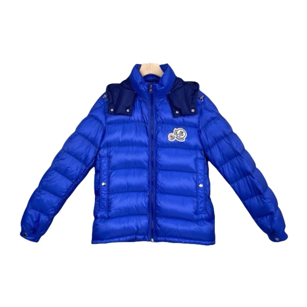 99新 MONCLER 蓝色双标刺绣LOGO羽绒服/4码