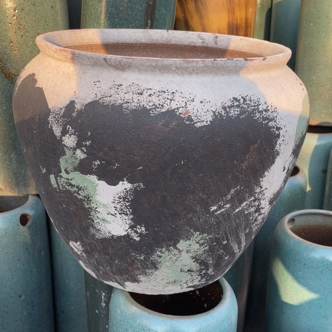 花盆紫砂高30口30白色拍釉微瑕