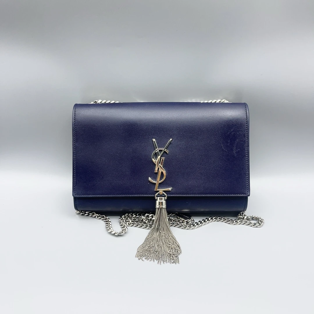 95新 YSL/圣罗兰   蓝紫色流苏斜挎包 1657 9372