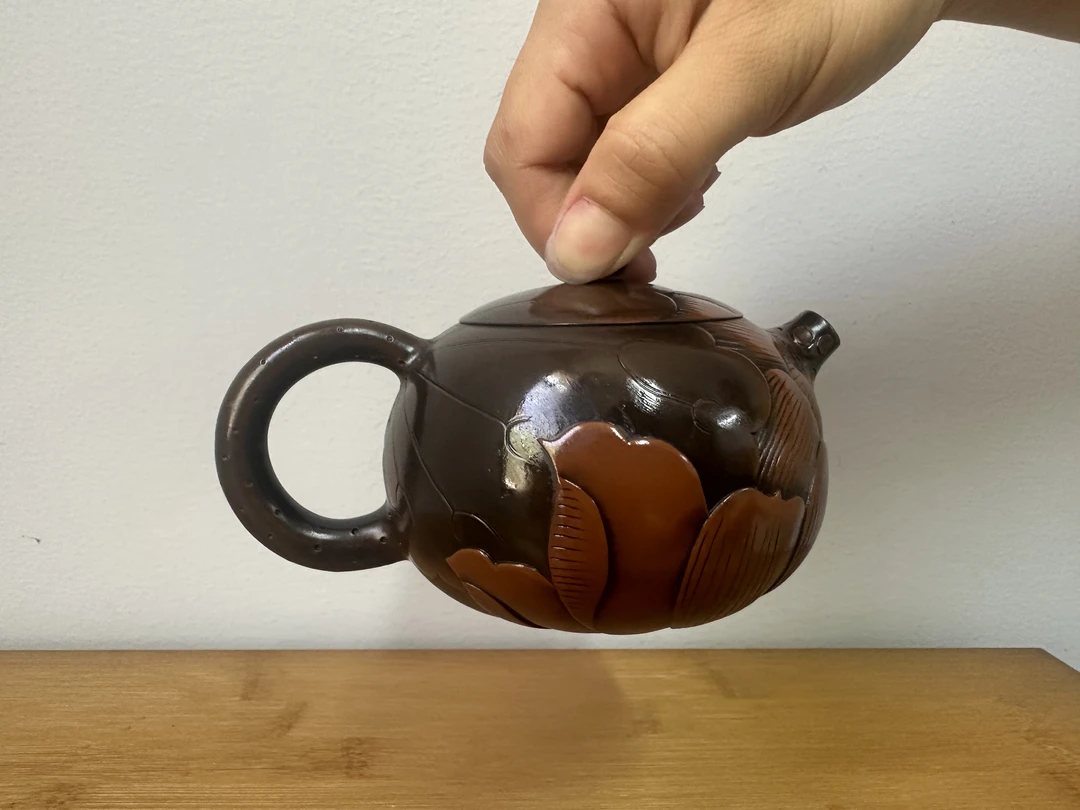 建水紫陶-荷花米级西施壶-浮雕工艺 高端泡茶器具-全手工精品壶