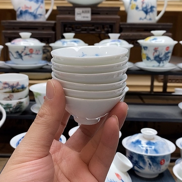 手绘微瑕荷花杯6个装