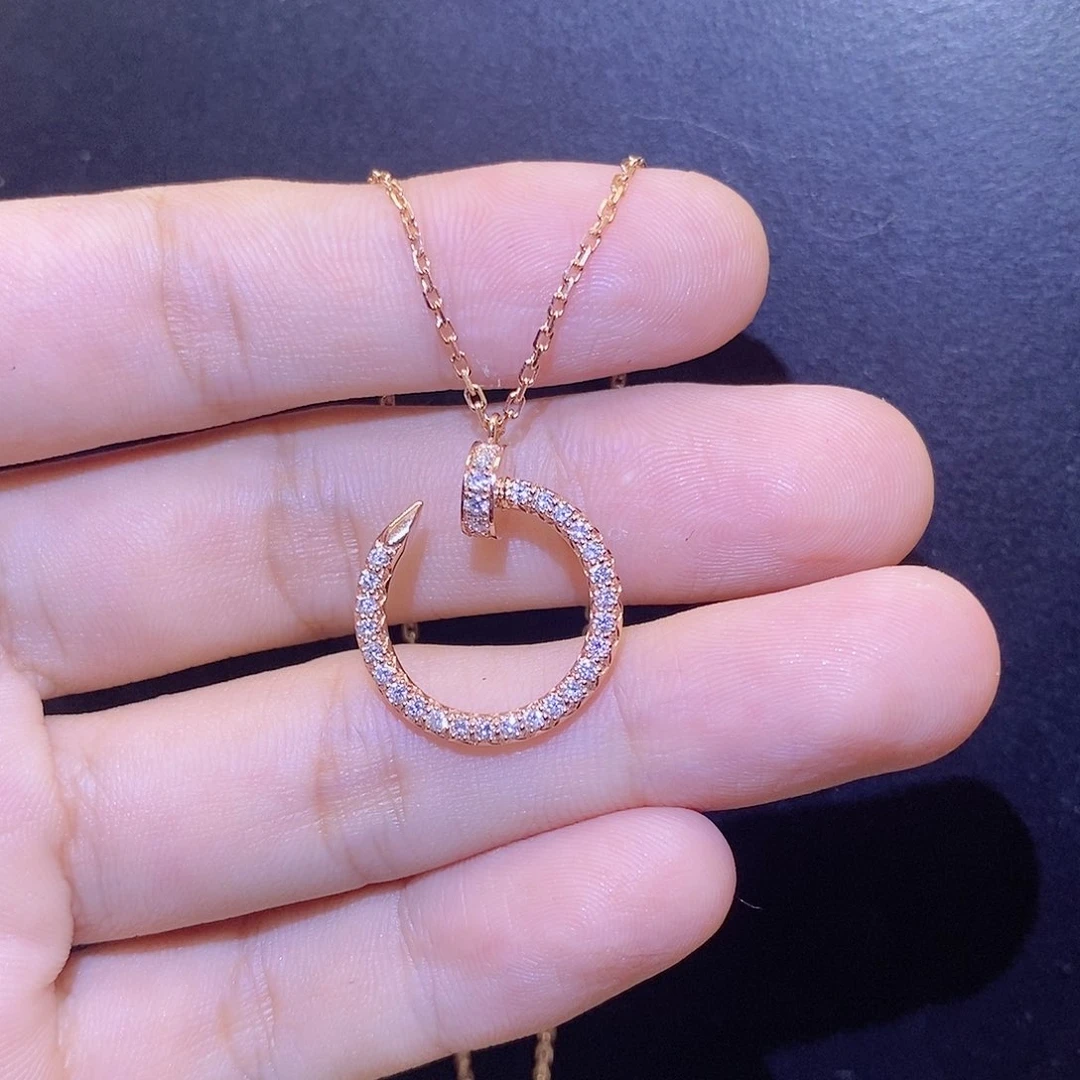 项链钻石18K金镶嵌满钻钉子项链k玫