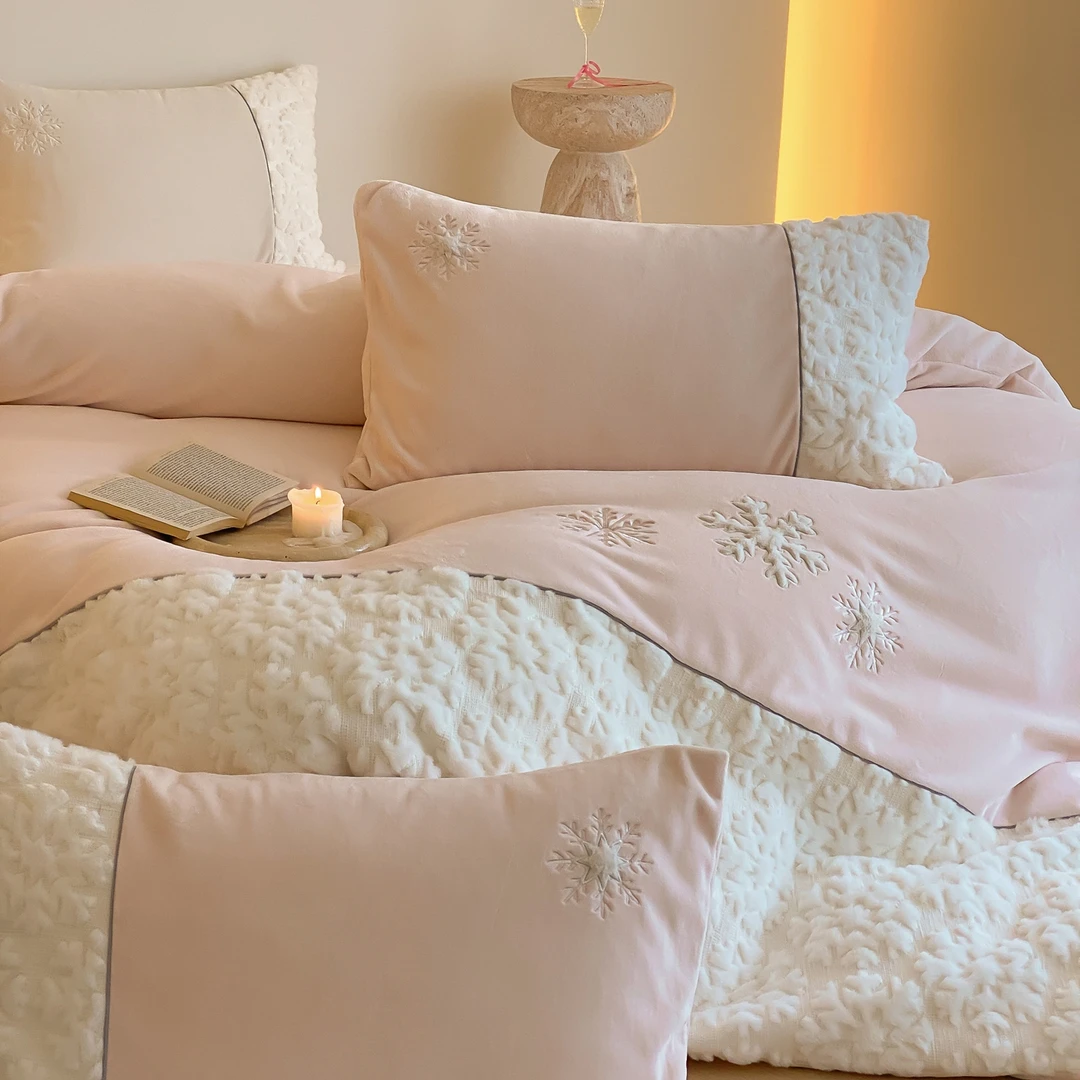 女神高级感牛奶绒四件套冬季保暖双面珊瑚绒床上用品保暖床单被套