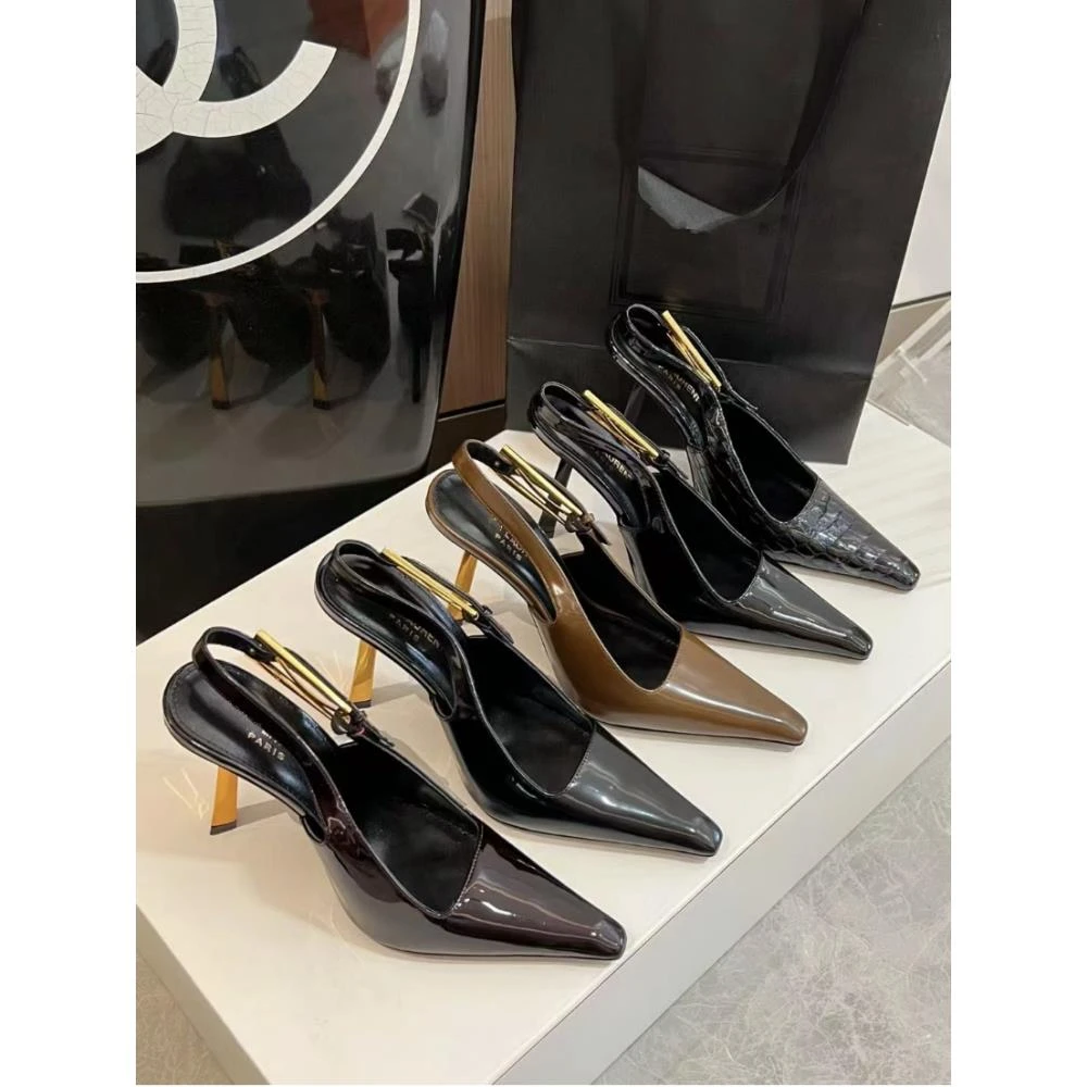 【万达撤柜】娜扎同款包头高跟鞋女2024早春新款杨树林细跟金属气质