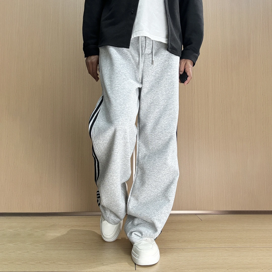 美式hiphop裤子oversize运动直筒裤百搭阔腿宽松长裤三条扛休闲裤