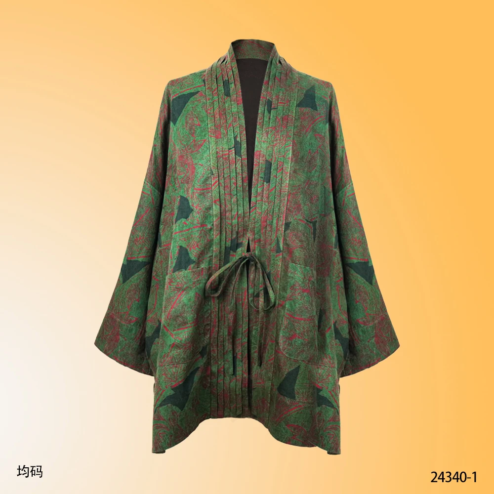 LL 2025秋季新款国风上衣绿色风衣外套 24340-1