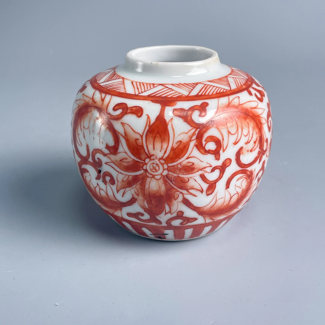 瓷器/古董民国矾红缠枝花卉纹罐M25AX007F38古玩收藏/文物/绣花张