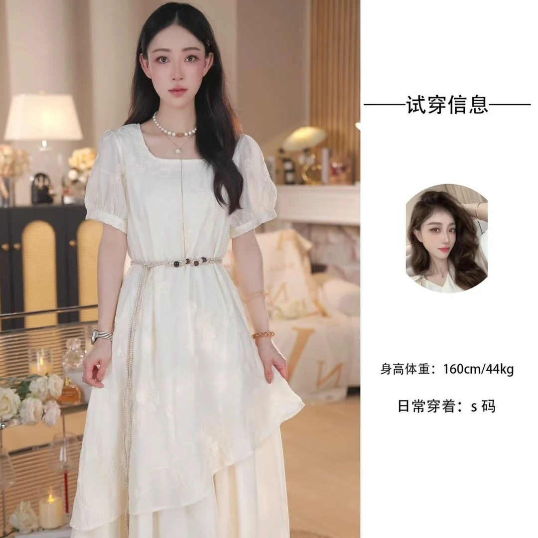 夏季新款法式温柔甜美风网纱拼接长裙小众显瘦气质仙女裙